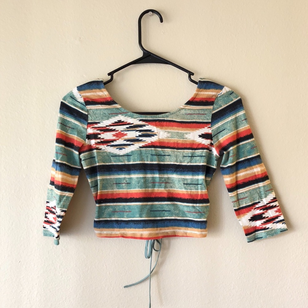 Southwest-Inspired Crop Top with Lace Up Back